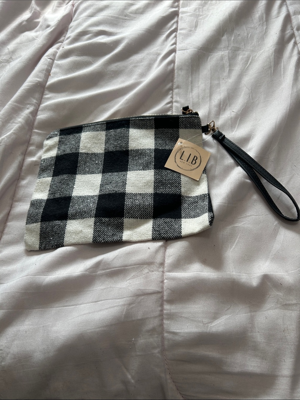 Black & White Buffalo Check Wristlet Clutch NWT